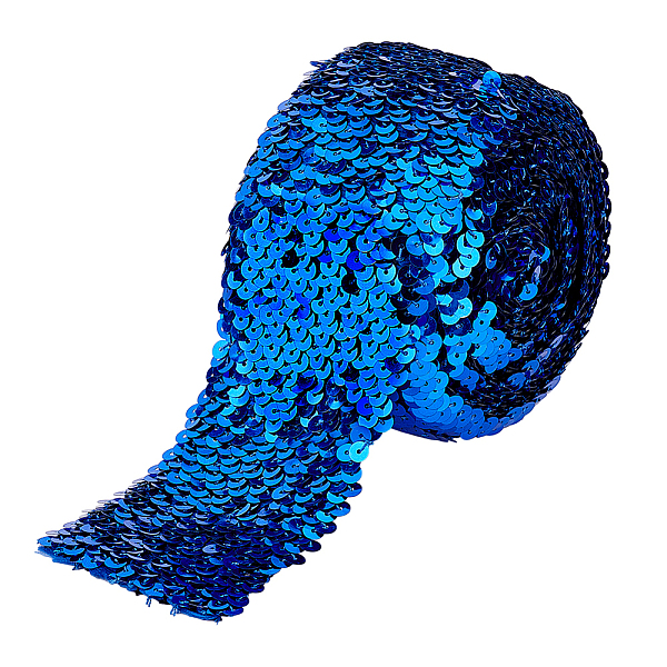 

PandaHall Plastic Paillette Elastic Beads, Sequins Beads, Ornament Accessories, 8 Rows Paillette Roll, Flat, Blue, 69~75x1.5mm, 5m/strand...