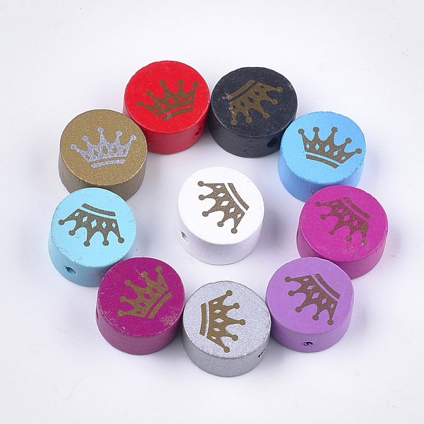 

PandaHall Printed Natural Maple Wood Beads, Dyed, Flat Round with Crown, Mixed Color, 19~20x10~10.5mm, Hole: 2.5mm, about 250pcs/500g Maple..., Multicolor