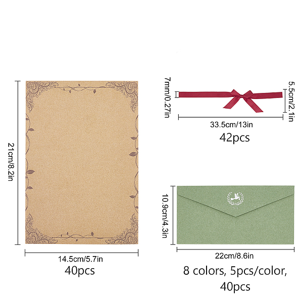 

PandaHall CRASPIRE Vintage Retro Western Style Paper Envelope, Bowknot Polyester Satin Ribbon, Gilding Kraft Writing Paper, Mixed Color..., Multicolor