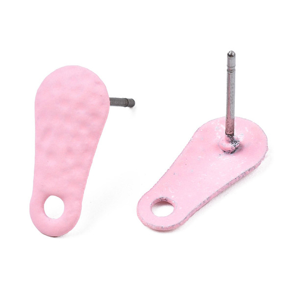 

PandaHall Spray Painted Iron Stud Earring Findings, with Hole, Teardrop, Pink, 14x6.5mm, Hole: 1.8mm, Pin: 0.7mm Iron Teardrop Pink