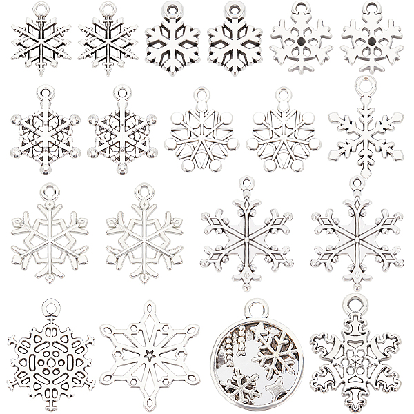 

PandaHall SUNNYCLUE 120Pcs 12 Style Tibetan Style Alloy Pendants, Snowflake, Antique Silver & Platinum, 15~28x10.5~22x1~2.5mm, Hole: 0.7~2mm...