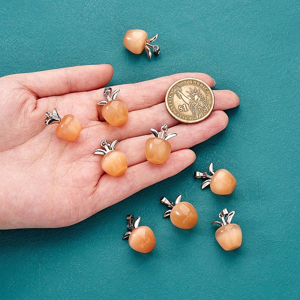 

PandaHall 10Pcs Apple Gemstone Charm Pendant Crystal Quartz Healing Natural Stone Pendants Pink Silver Buckle for Jewelry Necklace Earring..., Orange