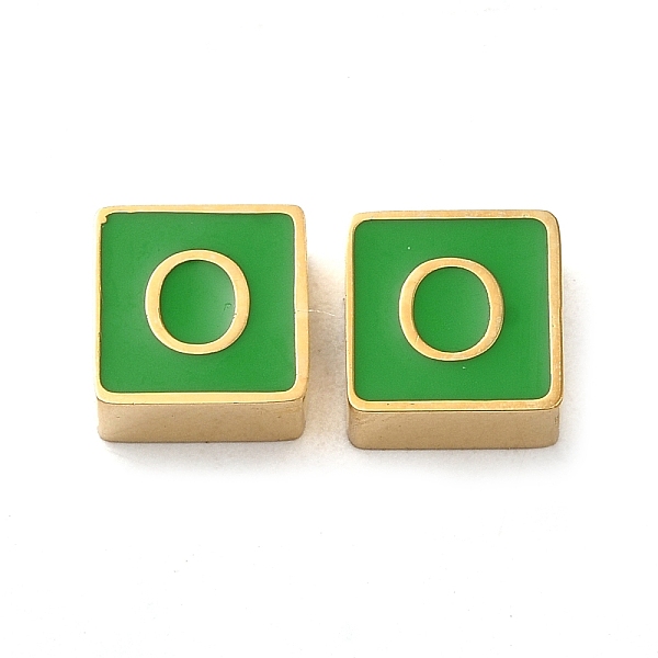 

PandaHall 304 Stainless Steel Enamel Beads, Real 14K Gold Plated, Square with Letter, Letter O, 8x8x4mm, Hole: 2mm Stainless Steel+Enamel...