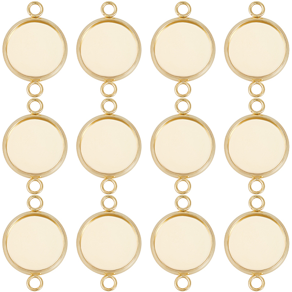 

PandaHall Beebeecraft 30Pcs 12mm Cabochon Connector Settings 24K Gold Plated Stainless Steel Flat Round Blank Bezel Pendant Trays Connector...