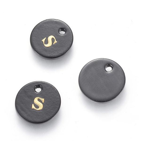 

PandaHall Freshwater Shell Charms, with Gold Blocking Letter, Dyed, Flat Round, Black, Letter.S, 11x1.5mm, Hole: 1.5mm Freshwater Shell...