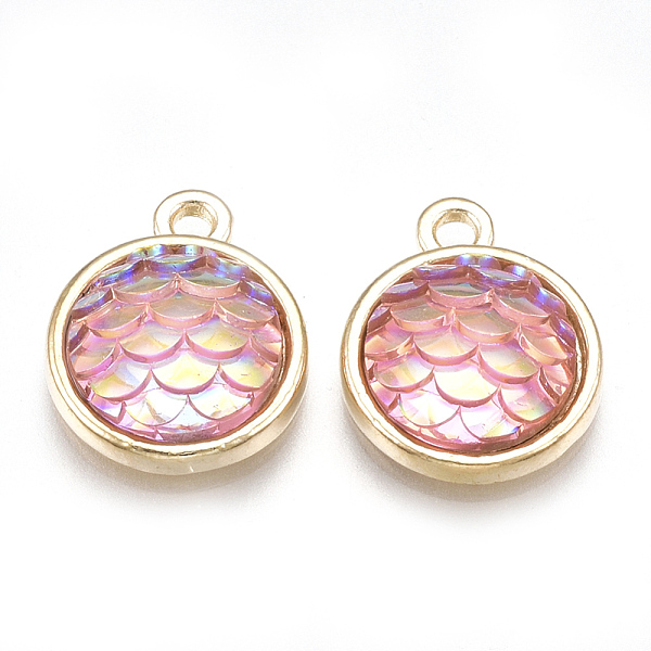 

PandaHall Alloy Resin Charms, Flat Round with Mermaid Fish Scale Shaped, Light Gold, Pink, 15x12x4mm, Hole: 1.8mm Alloy+Resin Flat Round...