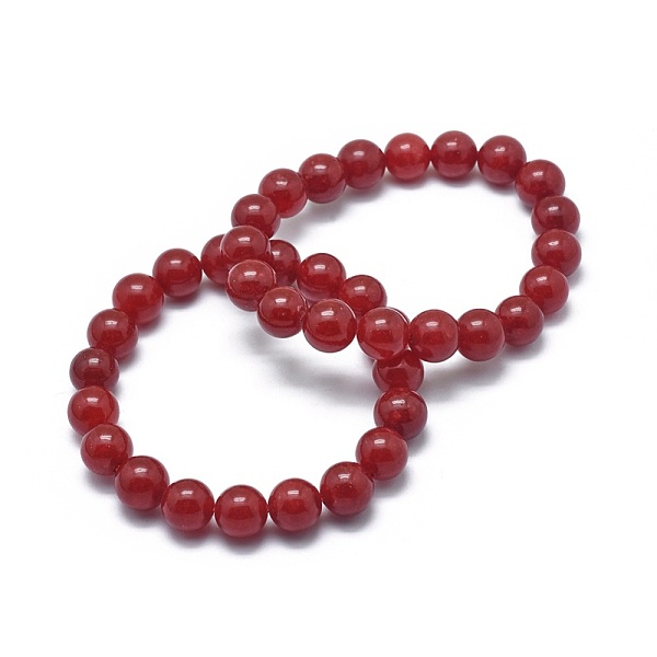 

PandaHall Natural Jade Bead Stretch Bracelets, Round, Dyed, 2 inch~2-1/8 inch(5.2~5.5cm), Bead: 10mm Jade