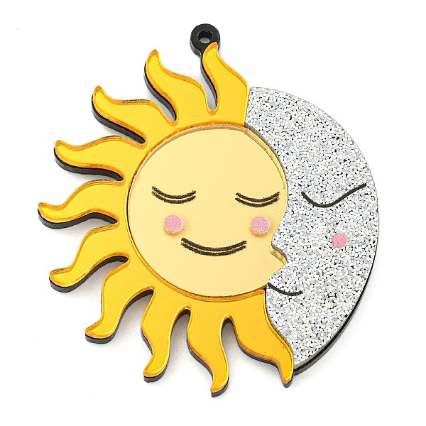

PandaHall Printed Acrylic Pendants, Sun with Moon Charms, Yellow, 52x45x5mm, Hole: 1.5mm Acrylic Sun Yellow