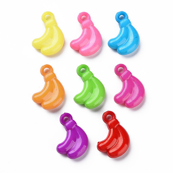 

PandaHall Opaque Acrylic Pendants, Banana, Mixed Color, 18x14x5mm, Hole: 2mm, about 800pcs/500g Acrylic Fruit Multicolor