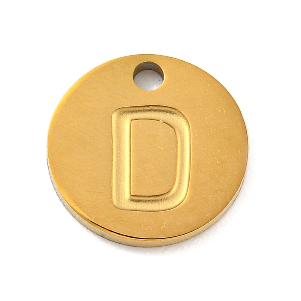 

PandaHall Ion Plating(IP) 304 Stainless Steel Pendants, Laser Cut, Flat Round with Letter Charm, Golden, Letter D, 10x1mm, Hole: 1.4mm 304...