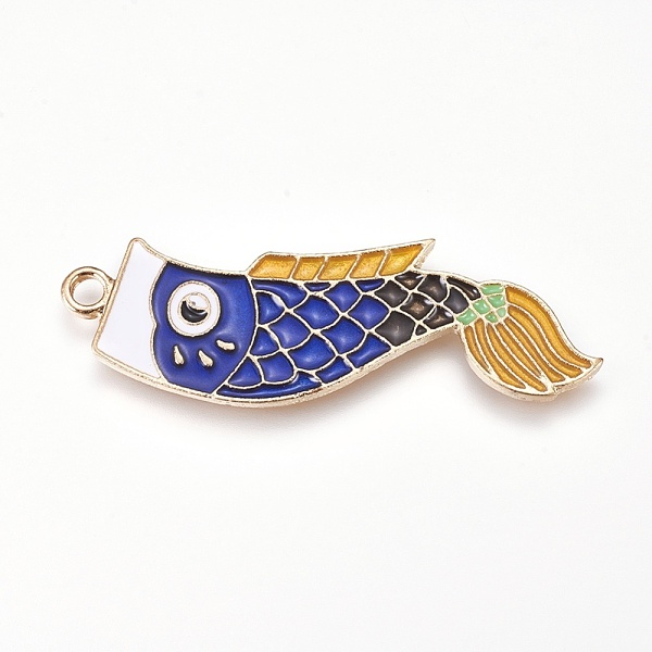 

PandaHall Alloy Enamel Pendants, Blue Koi Fish, Golden, Blue, 49x15x1.5mm, Hole: 2.8mm Alloy+Enamel Fish Blue