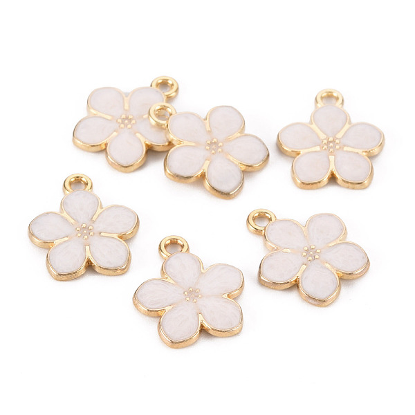 

PandaHall Light Gold Plated Alloy Enamel Pendants, Flower, Cadmium Free & Lead Free, Lavender Blush, 17x14.5x1.5mm, Hole: 1.6mm Alloy+Enamel..., White