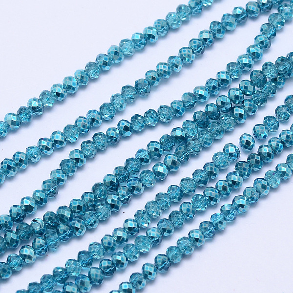 

PandaHall Faceted Rondelle Transparent Painted Glass Beads Strands, Deep Sky Blue, 3x2.5mm, Hole: 0.8mm, 180~185pcs/strand, 17.5 inch Glass...