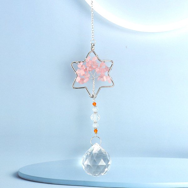 

PandaHall Crystals Hanging Pendants Decoration, with Natural Rose Quartz Chips and Alloy Findings, for Home, Garden Decoration, Star, 230mm...