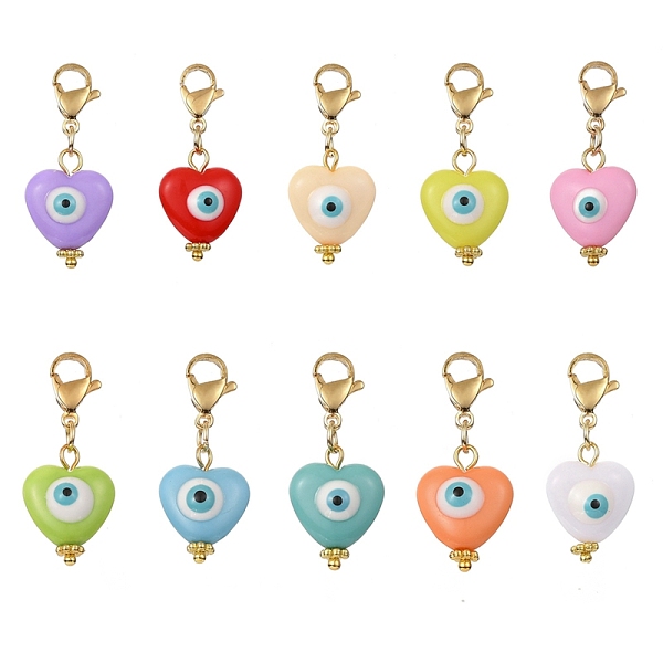

PandaHall Heart with Evil Eye Resin Pendant Decorations, 304 Stainless Steel Lobster Claw Clasps Charms, Golden, Mixed Color, 31mm Resin..., Multicolor