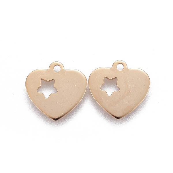 

PandaHall 201 Stainless Steel Charms, Cut-Out, Heart with Star, Hollow, Golden, 13x13x0.7~0.8mm, Hole: 1.4mm 201 Stainless Steel Heart