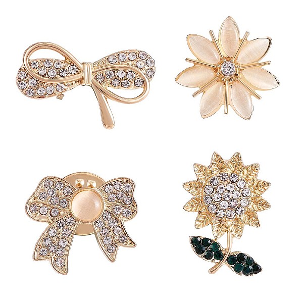 

PandaHall 4Pcs 4 Style Crystal Rhinestone Bowknot & Sunflower Brooches, Gold Plated Alloy Badges for Backpack Clothes, Golden, 20~26x15~21mm...
