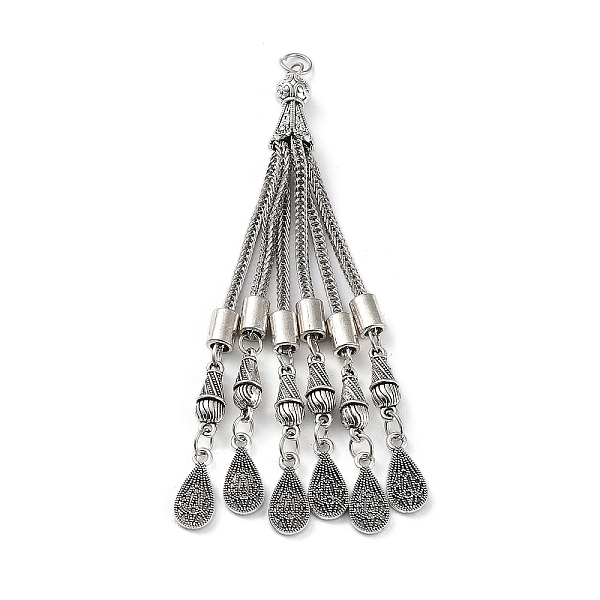 

PandaHall Tibetan Style Alloy Curb Chain Tassel Big Pendants, Teardrop, Antique Silver, 104x8.5mm, Hole: 5mm Alloy