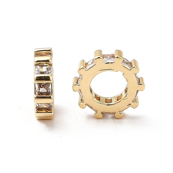 

PandaHall Brass Micro Pave Cubic Zirconia European Beads, Large Hole Beads, Real 18K Gold Plated, Gear, Clear, 9x2.5mm, Hole: 5mm...