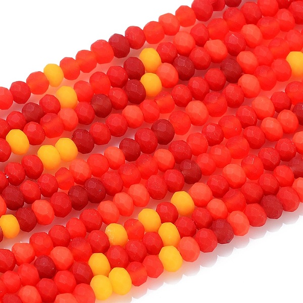 

PandaHall Faceted Glass Beads Strands, Frosted, Rondelle, Red, 2.5~3.2x1.8~2.6mm, Hole: 0.8mm, about 185~186pcs/Strand, 15.55~15.75 inch...