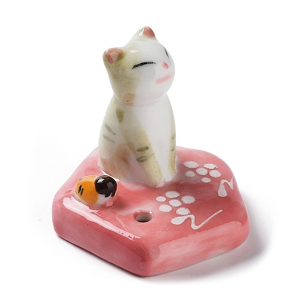 

PandaHall Porcelain Incense Burners, Cat on the Flower Incense Holders, Home Office Teahouse Zen Buddhist Supplies, Tan, 40x40x38mm..., Orange