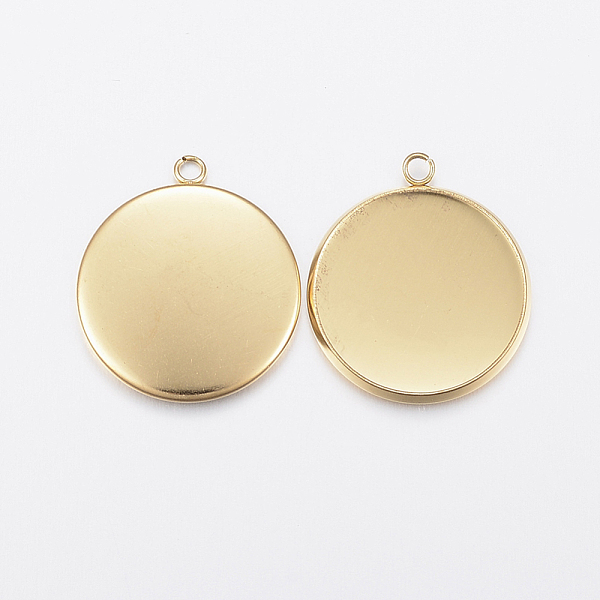 

PandaHall Ion Plating(IP) 304 Stainless Steel Pendant Cabochon Settings, Plain Edge Bezel Cups, Flat Round, Golden, 22.5x20x2mm, Hole: 2mm...