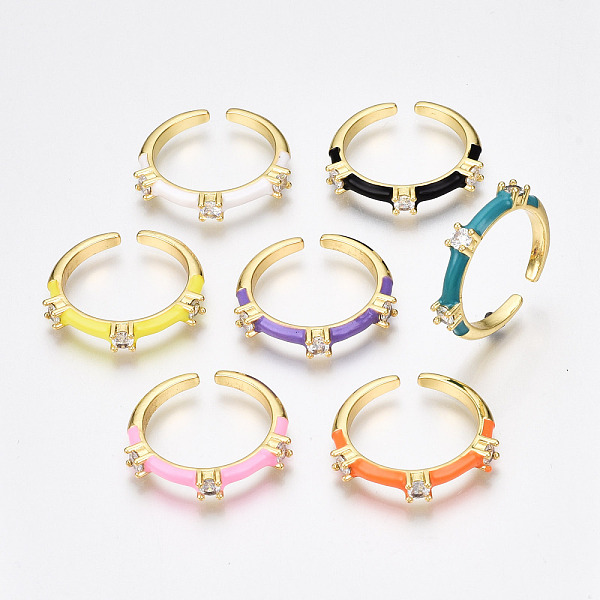 

PandaHall Brass Micro Pave Clear Cubic Zirconia Cuff Rings, Open Rings, with Enamel, Nickel Free, Real 16K Gold Plated, Mixed Color, US Size..., Multicolor