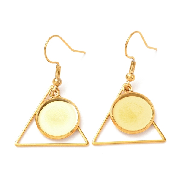 

PandaHall 201 Stainless Steel Earring Hooks, with Flat Round Cabochon Settings, Triangle, Golden, Tray: 12mm, 38mm, 22 Gauge, Pin: 0.6mm 201...