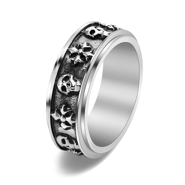 

PandaHall Skull & Cross Titanium Steel Rotating Finger Ring, Fidget Spinner Ring for Calming Worry Meditation, Antique Silver, US Size 8...