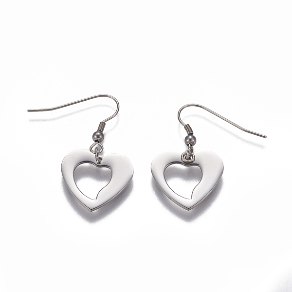 

PandaHall 304 Stainless Steel Dangle Earrings, Hypoallergenic Earrings, Heart, Stainless Steel Color, 39mm, Pin: 0.8mm 304 Stainless Steel