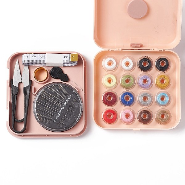 

PandaHall Sewing Tool Sets, Including Polyester Thread, Tape Measure, Scissor, Sewing Needle Devices Threader, Thimbles, Needles, Magnetic..., Pink