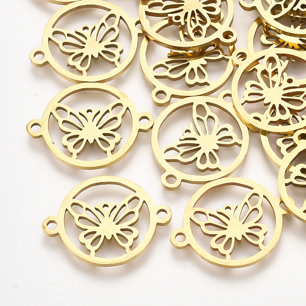 

PandaHall 201 Stainless Steel Links connectors, Laser Cut Links, Flat Round with Butterfly, Golden, 20x15x1mm, Hole: 1.6mm 201 Stainless...