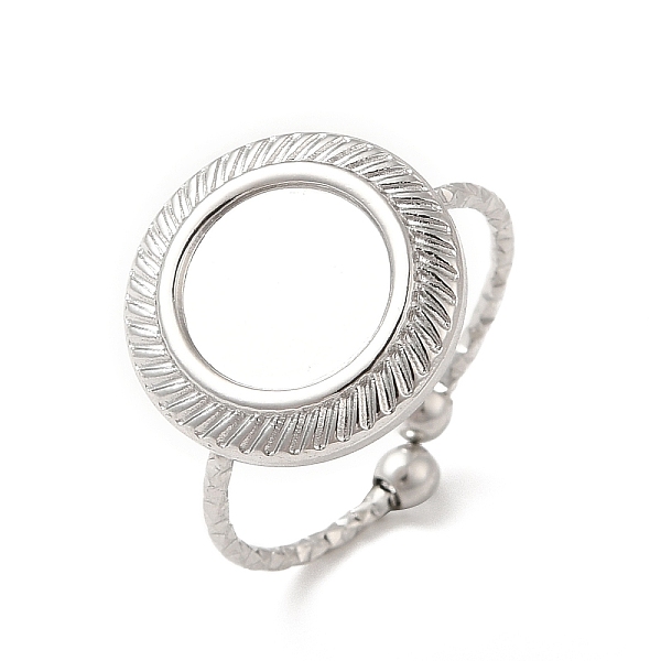 

PandaHall 304 Stainless Steel Open Cuff Ring Component, Ring Settings, Flat Round, Stainless Steel Color, Inner Diameter: 18mm, Tray: 9mm...