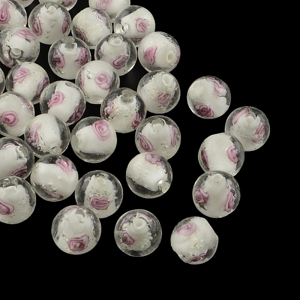 

PandaHall Handmade Luminous Inner Flower Lampwork Beads, Round, White, 8mm, Hole: 1mm Lampwork Round White