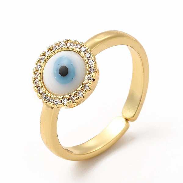 

PandaHall Lampwork Evil Eye Open Cuff Ring with Clear Cubic Zirconia, Real 18K Gold Plated Brass Jewelry for Women, White, Inner Diameter...