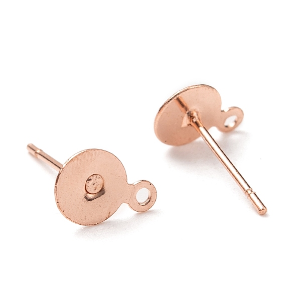 

PandaHall Brass Stud Earring Findings, with Iron Pin and Loop, Rose Gold, 14x10x0.1mm, Hole: 1mm Brass Others