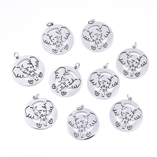 

PandaHall 304 Stainless Steel Pendants, Laser Cut, with Jump Rings, Flat Round with Elephant, Stainless Steel Color, 15.5x14x1mm, Jump Ring...