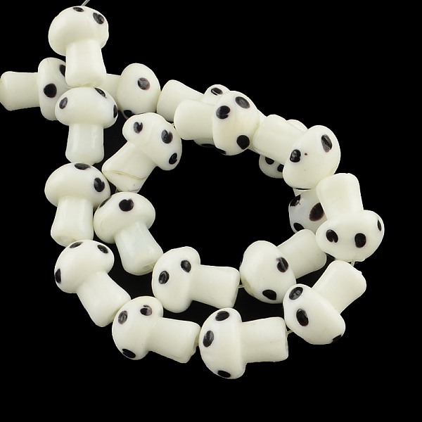 

PandaHall Mushroom Handmade Lampwork Beads Strands, White, 16x12mm, Hole: 2mm, about 20pcs/strand, 13.7 inch Lampwork Mushroom White