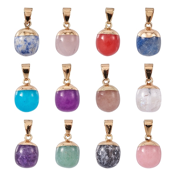 

PandaHall Yilisi 12Pcs 12 Style Top Golden Plated Natural Mixed Gemstone Pendants, with Iron Snap on Bails & Loop, Barrel, 17~19x11.5~12.5mm...