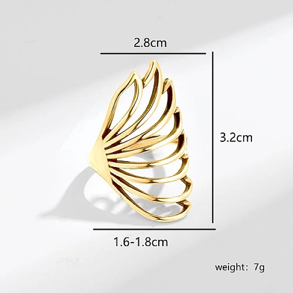 

PandaHall Brass Finger Rings for Women, Hollow Feather Wing, Golden, Inner Diameter: 16~18mm Brass