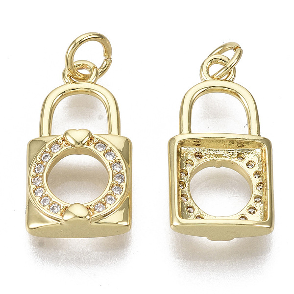 

PandaHall Brass Micro Pave Cubic Zirconia Pendants, with Jump Rings, Nickel Free, Lock, Clear, Real 16K Gold Plated, 18x10x4mm, Hole: 3mm...
