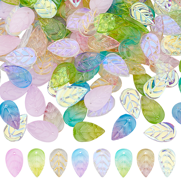 

PandaHall DICOSMETIC 160Pcs 8 Colors Glass Pendants, Leaf Charms, Mixed Color, 18x11x3mm, Hole: 1.2mm, 20Pcs/color Glass Leaf Multicolor
