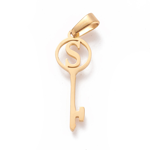 

PandaHall 304 Stainless Steel Initial Pendants, Large Hole Pendants, Key with Letter, Golden, Letter.S, 25x8.5x1mm, Hole: 6x2.5mm 304...