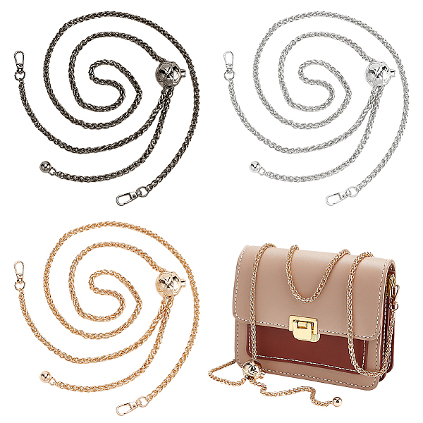 

PandaHall WADORN 3Pcs 3 Colors Zinc Alloy Wheat Chain Bag Straps, with Swivel Clasp & Ball Adjuster, Mixed Color, 122x0.6cm, 1pc/color Alloy