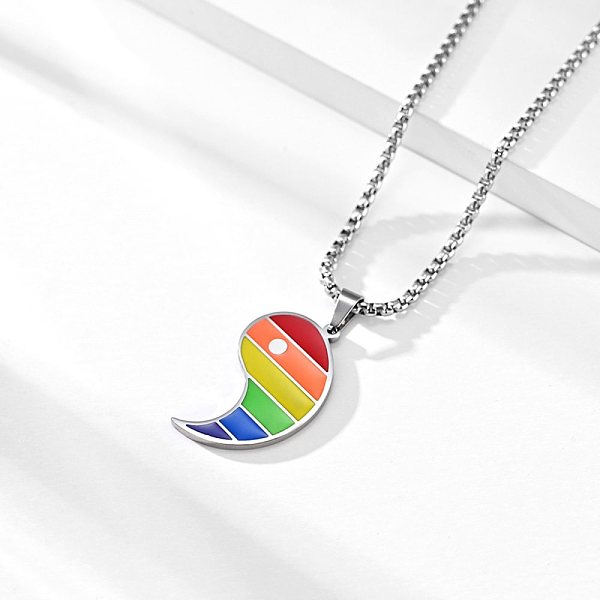 

PandaHall Rainbow Pride Necklace, Taiji with Stripe Pattern Pendant Necklace for Men Women, Stainless Steel Color, 24.29 inch(61.7cm)...
