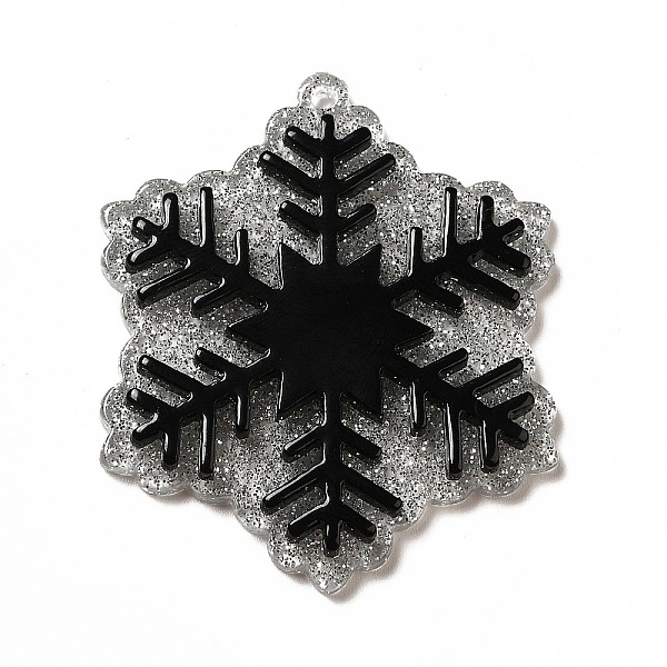 

PandaHall Acrylic Pendants, with Glitter Powder, Snowflake Charm, Black, 45x38x4mm, Hole: 1.4mm Acrylic Snowflake Black