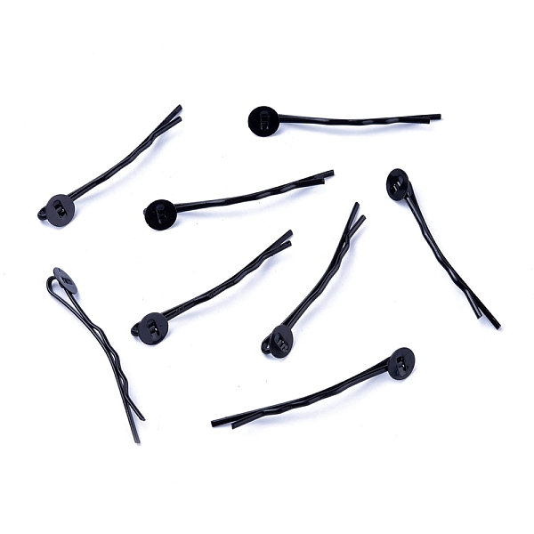 

PandaHall Iron Hair Bobby Pin Findings, Black, Tray: 7mm, 42x1.5mm Iron Black