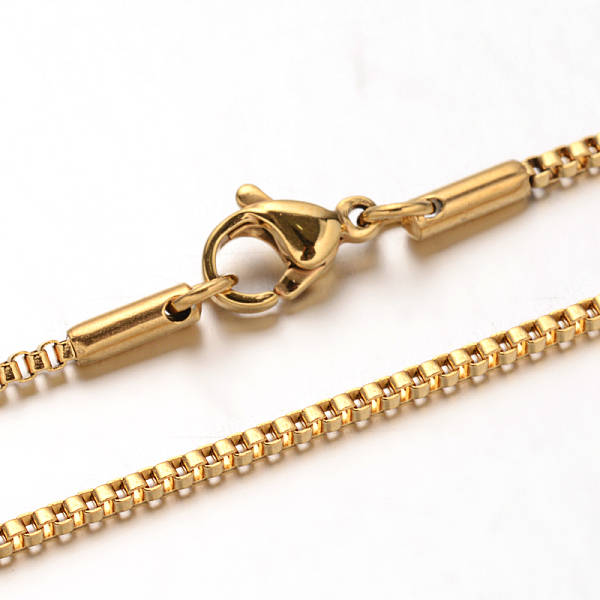 

PandaHall 304 Stainless Steel Box Chain Venetian Chain Necklaces, with Lobster Claw Clasps, Golden, 23.6 inch(60cm), 1.4mm 304 Stainless...