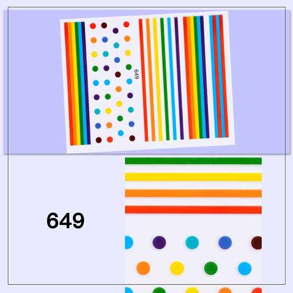 

PandaHall Nail Art Stickers, Self-adhesive, For Nail Tips Decorations, Stripe & Polka Dot Pattern, Colorful, 10x8cm Paper Others