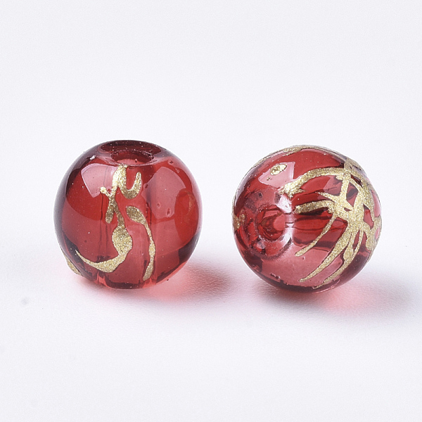

PandaHall Drawbench Transparent Glass Beads, Round, Spray Painted Style, Dark Red, 8mm, Hole: 1.5mm Glass Round Red